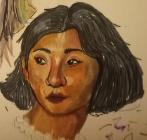 "Sketchbbook Portrait 001" - Alcohol Markers and White Charcoal on Paper.